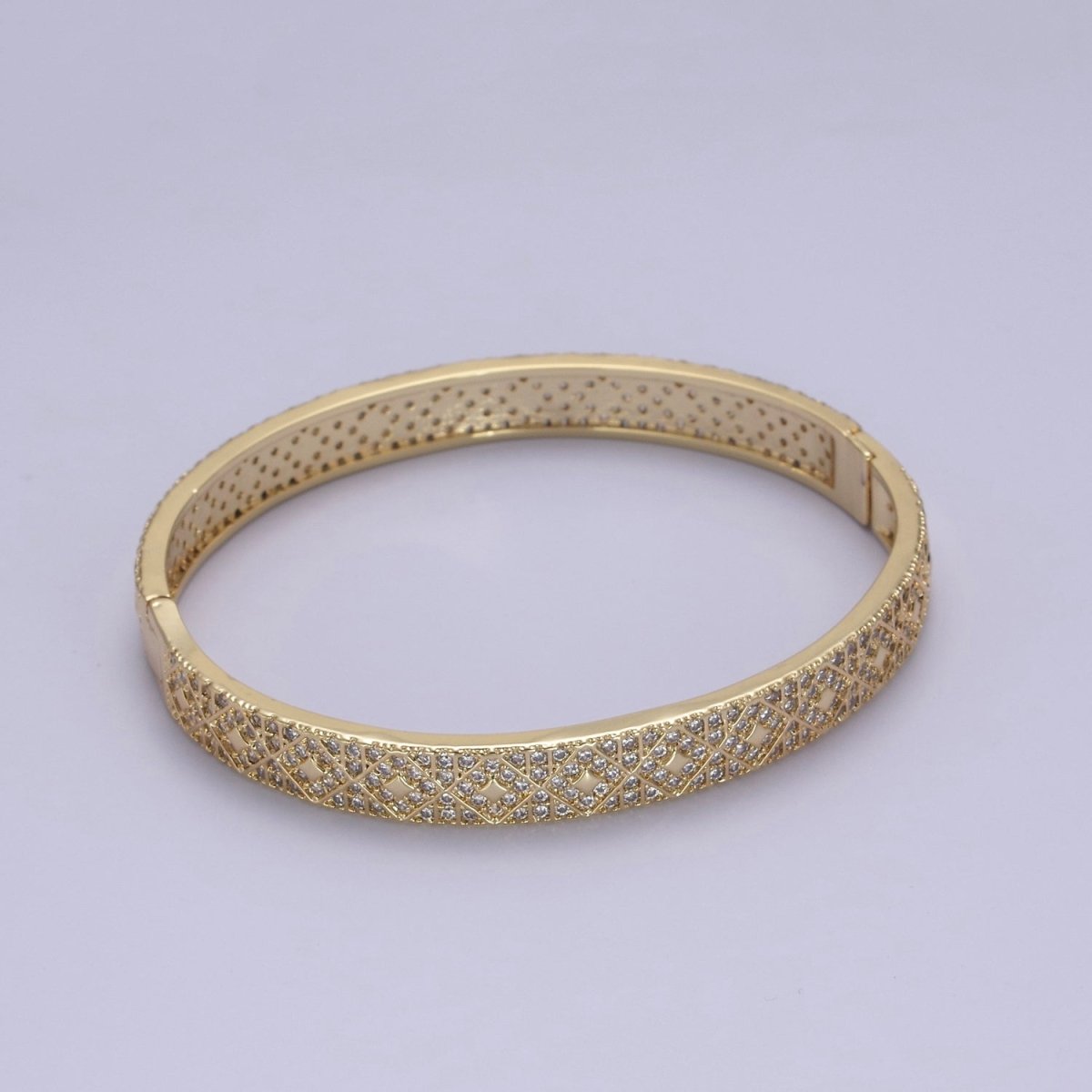 Gold Eternity Bangle-Pave CZ Eternity Stackable Bangle Bracelet Dainty Eternity CZ Bangle With Box Lock | WA-784 Clearance Pricing