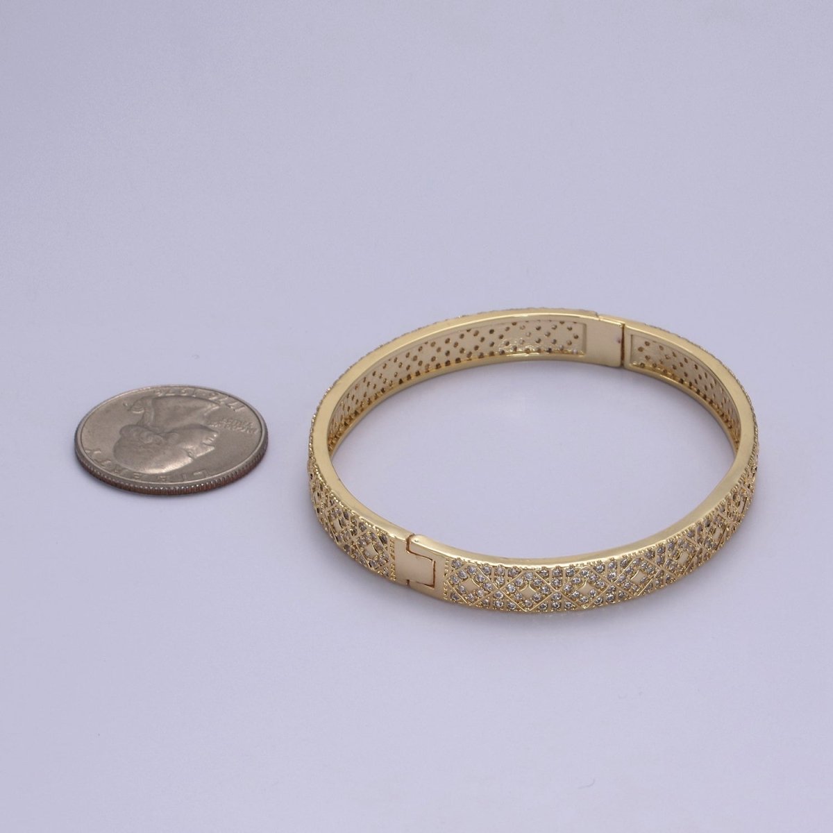 Gold Eternity Bangle-Pave CZ Eternity Stackable Bangle Bracelet Dainty Eternity CZ Bangle With Box Lock | WA-784 Clearance Pricing