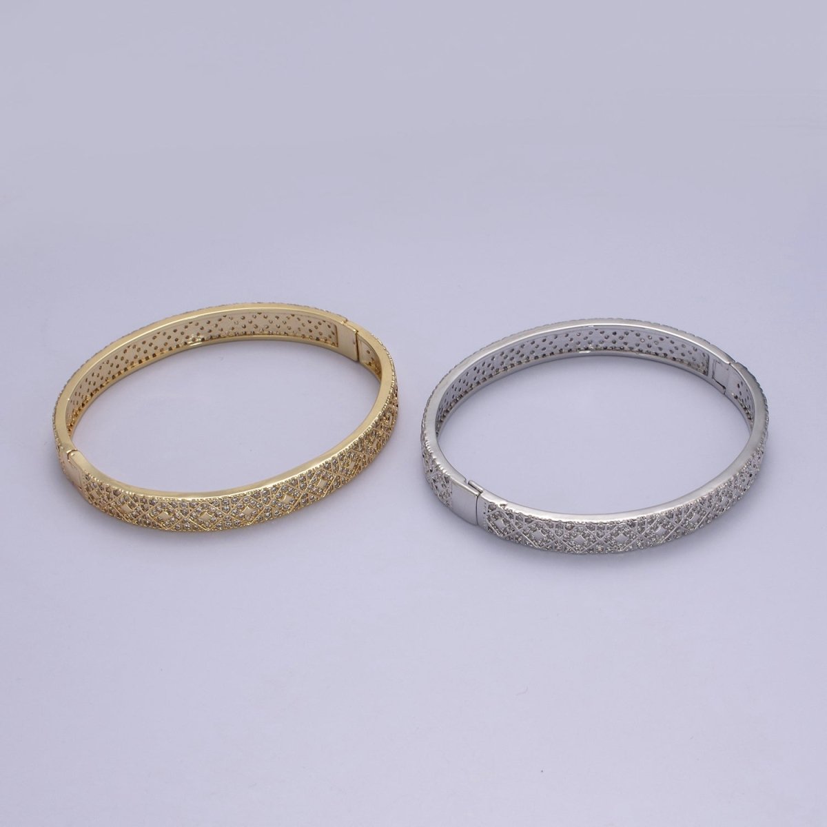 Gold Eternity Bangle-Pave CZ Eternity Stackable Bangle Bracelet Dainty Eternity CZ Bangle With Box Lock | WA-784 Clearance Pricing