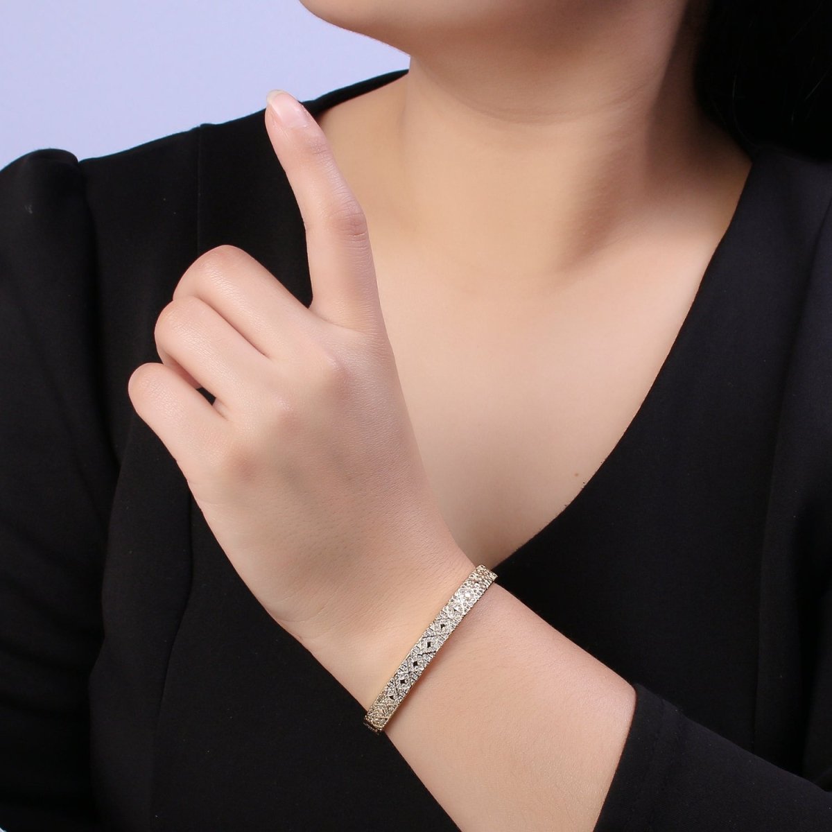 Gold Eternity Bangle-Pave CZ Eternity Stackable Bangle Bracelet Dainty Eternity CZ Bangle With Box Lock | WA-784 Clearance Pricing