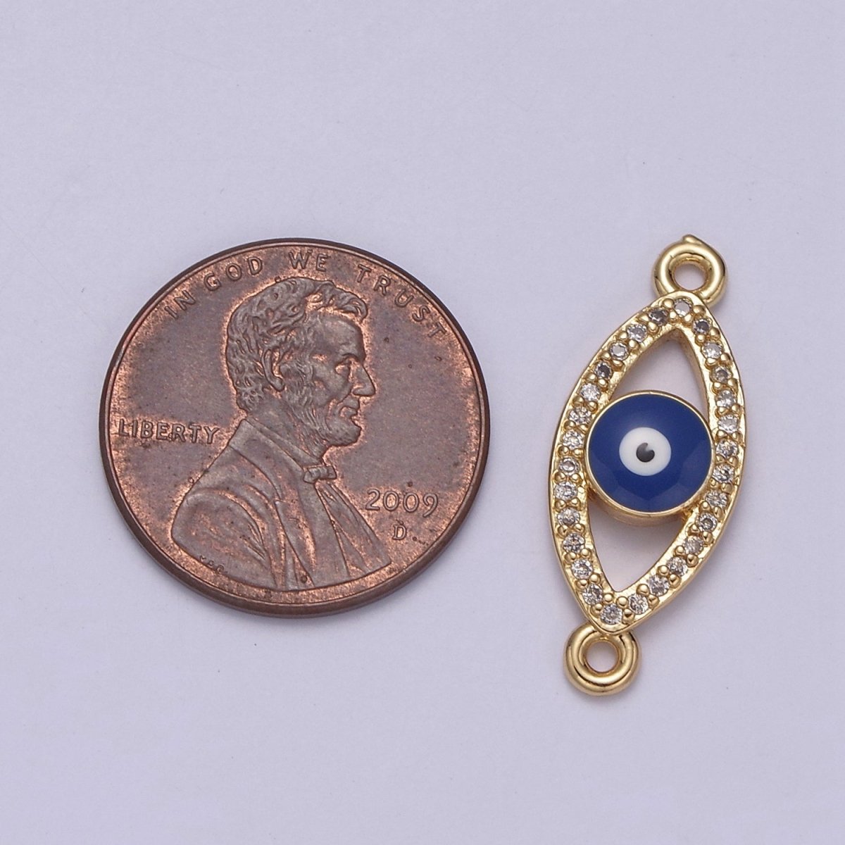 Gold Evil Eye Charm Connector Micro Pave Eye Shaped Connector with 2 Hole Jewelry Supplies F-676 - DLUXCA