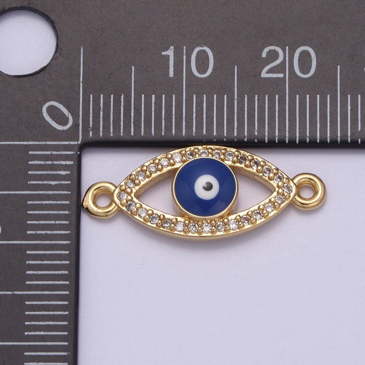 Gold Evil Eye Charm Connector Micro Pave Eye Shaped Connector with 2 Hole Jewelry Supplies F-676 - DLUXCA