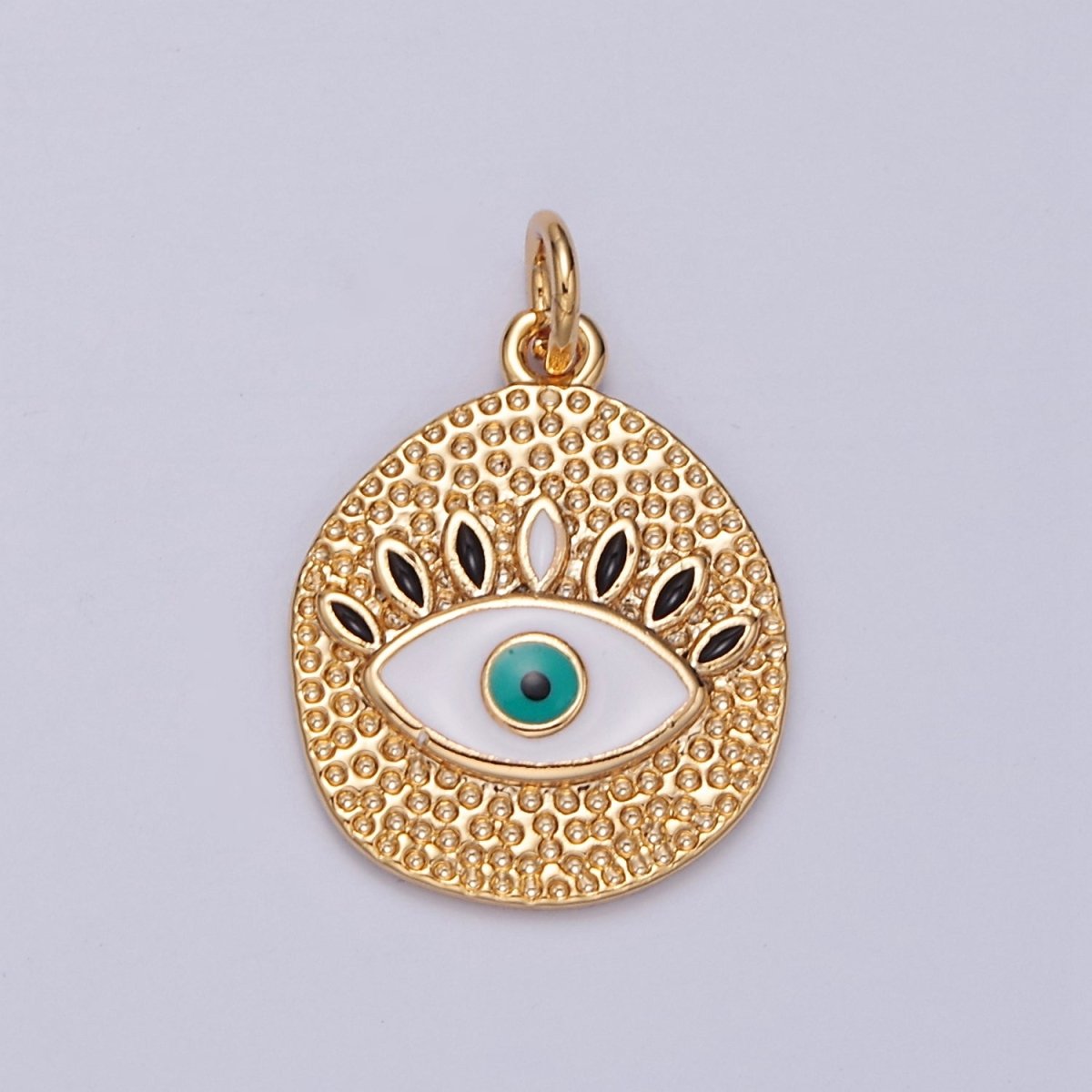 Gold Evil Eye Charm Necklace Bracelet for Amulet Protection Jewelry Hammered E-779 - DLUXCA