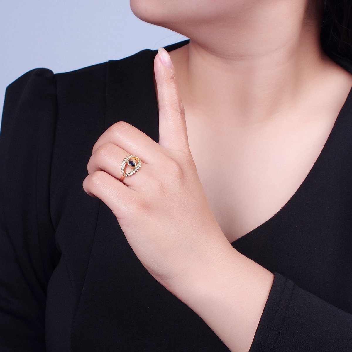 Gold Evil Eye Diamond Ring, Evil Eye Protection Ring, Greek Statement Rings, Trendy Ring O-2244 O-2245 O-2246