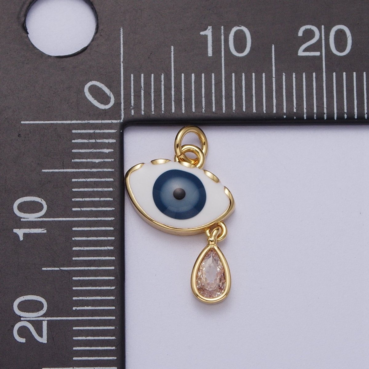 OS Gold Evil Eye Enamel Clear Teardrop Dangle Drop Protection Pendant | C-339