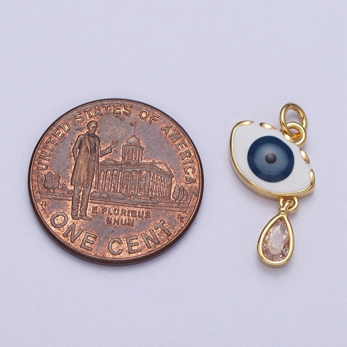 OS Gold Evil Eye Enamel Clear Teardrop Dangle Drop Protection Pendant | C-339