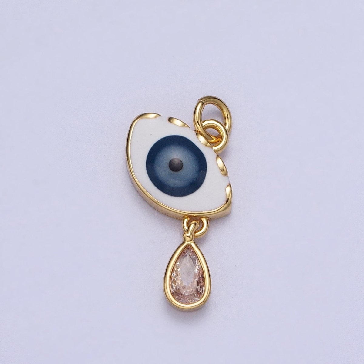 OS Gold Evil Eye Enamel Clear Teardrop Dangle Drop Protection Pendant | C-339