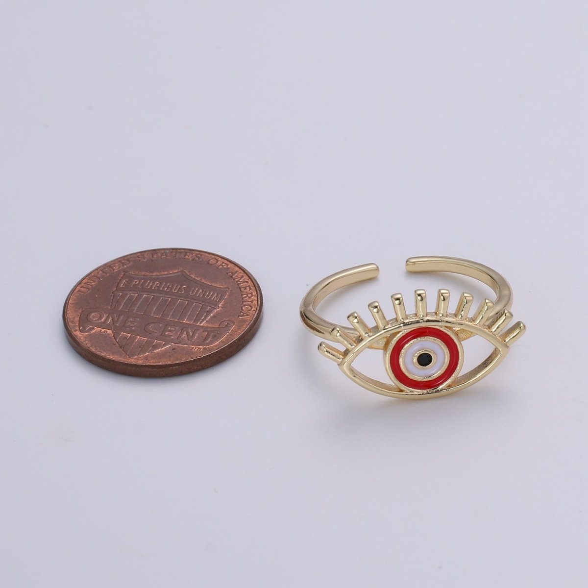 Gold Evil Eye Enamel Ring, Greek Eye Ring, Jewelry, Open Adjustable Stackable Ring, Gift For Women, Black Blue Red Accessory, Large Evil Eye O-315 ~ O-318