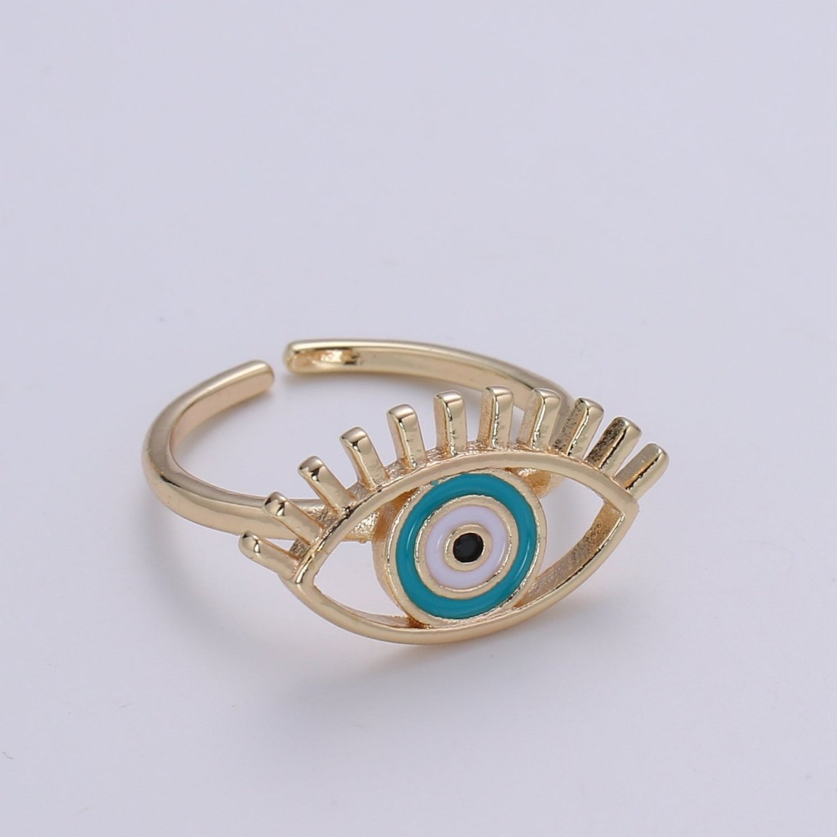 Gold Evil Eye Enamel Ring, Greek Eye Ring, Jewelry, Open Adjustable Stackable Ring, Gift For Women, Black Blue Red Accessory, Large Evil Eye O-315 ~ O-318