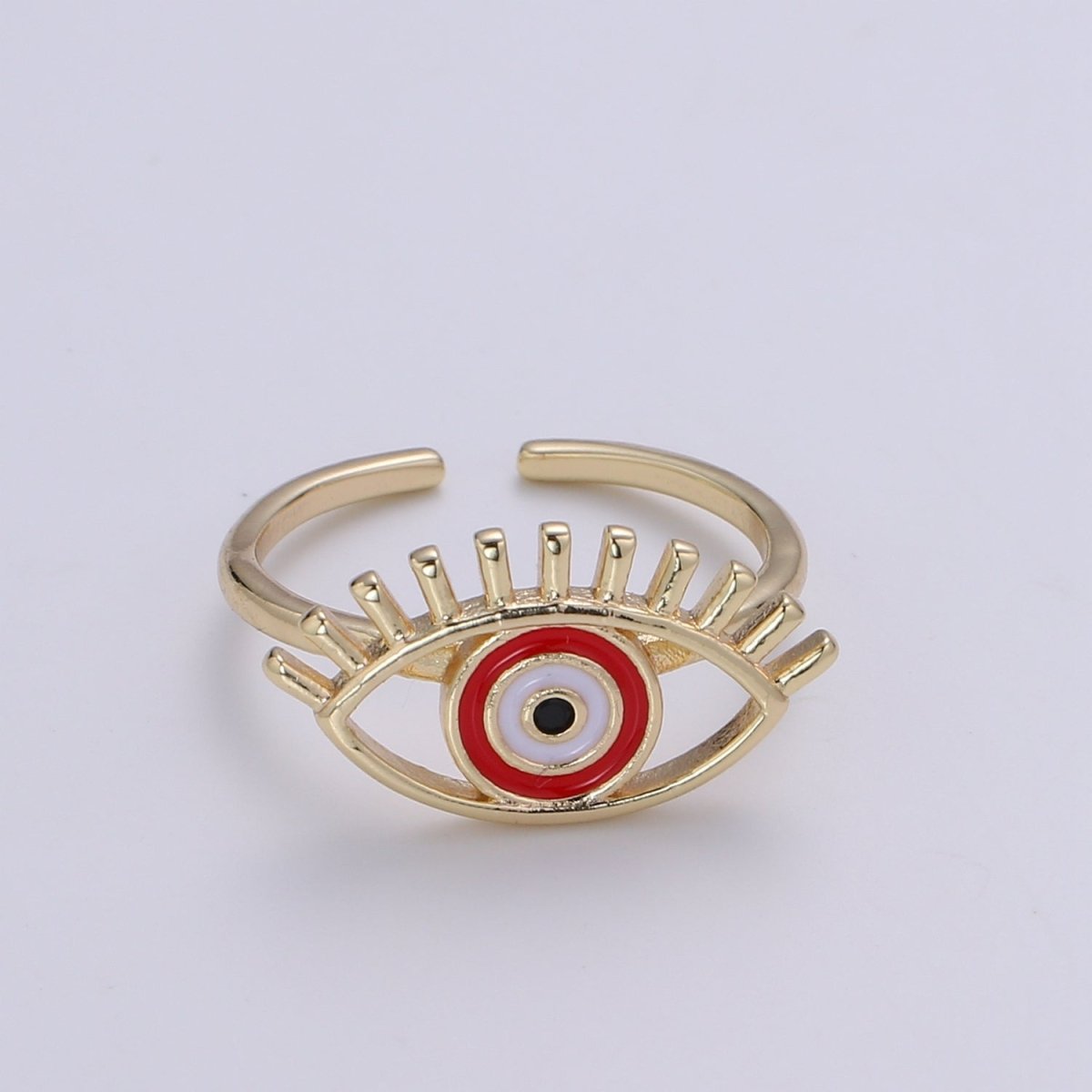Gold Evil Eye Enamel Ring, Greek Eye Ring, Jewelry, Open Adjustable Stackable Ring, Gift For Women, Black Blue Red Accessory, Large Evil Eye O-315 ~ O-318