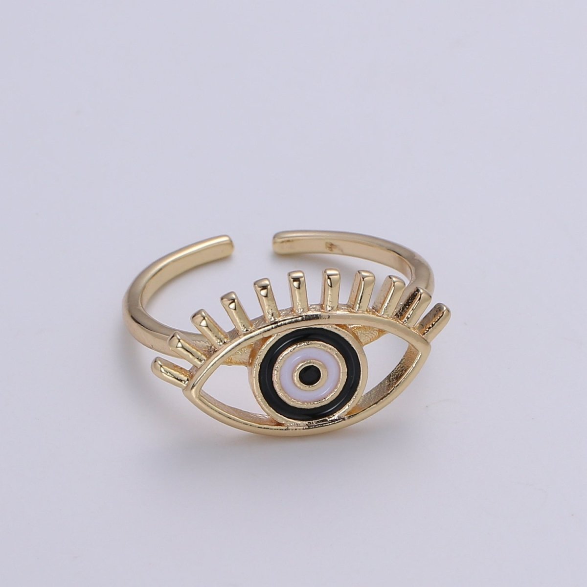 Gold Evil Eye Enamel Ring, Greek Eye Ring, Jewelry, Open Adjustable Stackable Ring, Gift For Women, Black Blue Red Accessory, Large Evil Eye O-315 ~ O-318