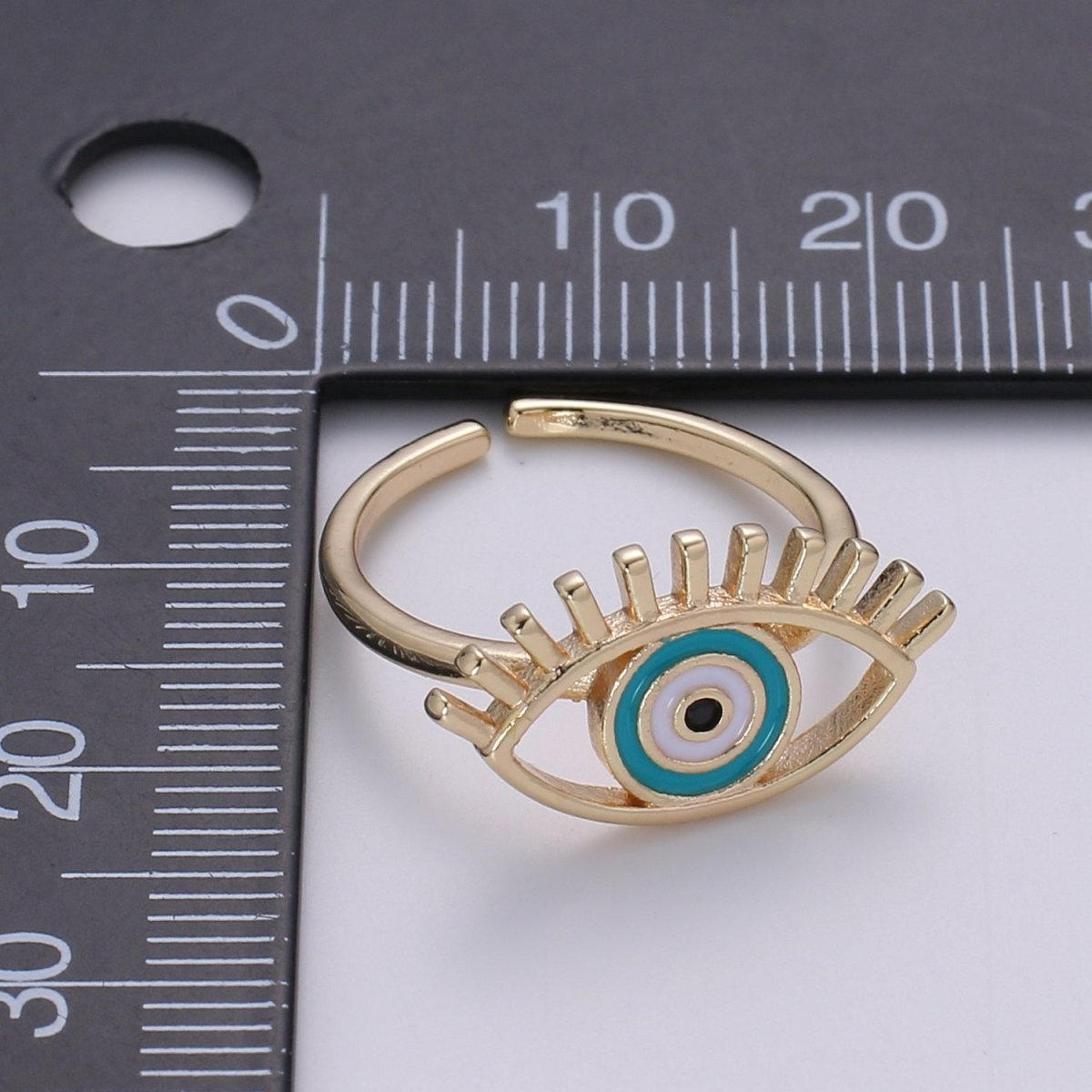 Gold Evil Eye Enamel Ring, Greek Eye Ring, Jewelry, Open Adjustable Stackable Ring, Gift For Women, Black Blue Red Accessory, Large Evil Eye O-315 ~ O-318