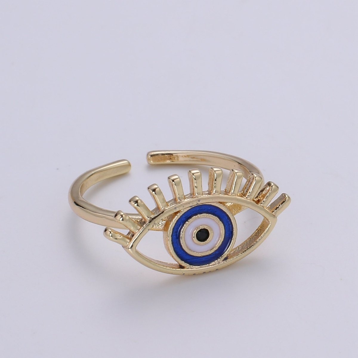 Gold Evil Eye Enamel Ring, Greek Eye Ring, Jewelry, Open Adjustable Stackable Ring, Gift For Women, Black Blue Red Accessory, Large Evil Eye O-315 ~ O-318