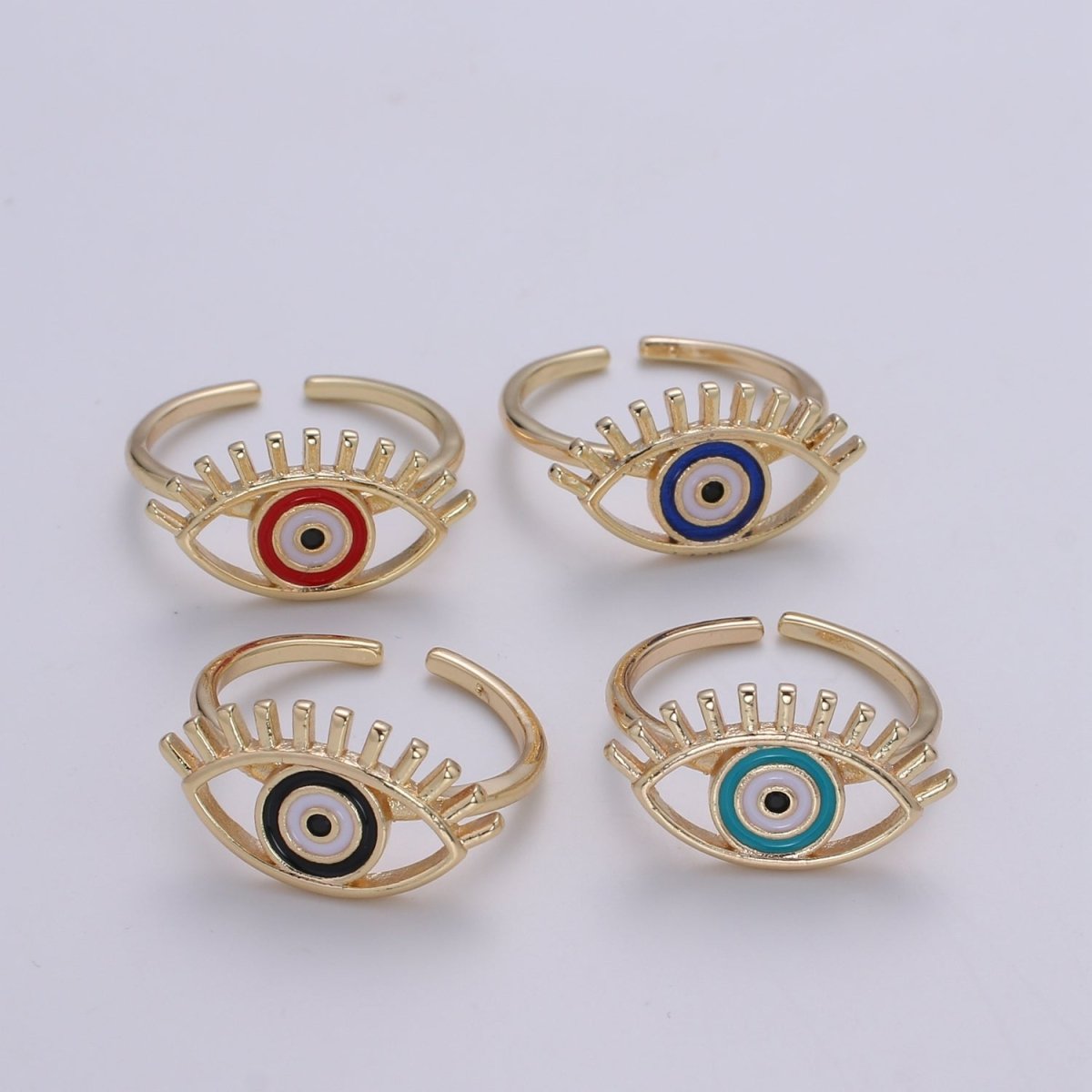 Gold Evil Eye Enamel Ring, Greek Eye Ring, Jewelry, Open Adjustable Stackable Ring, Gift For Women, Black Blue Red Accessory, Large Evil Eye O-315 ~ O-318