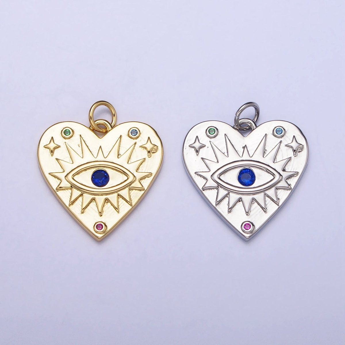 Gold Evil eye Heart Charm Silver Blue CZ Eye Pendant AC668 AC669