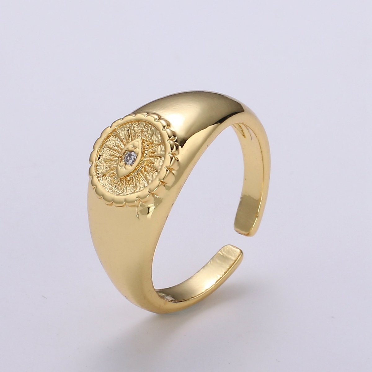 Gold Evil Eye Ring, Sun Burst Evil Eye Charm, Solitaire Clear Cubic Charms, CZ Gold Evil Eye Charm, Sun Burst Jewelry Supply R322 - DLUXCA