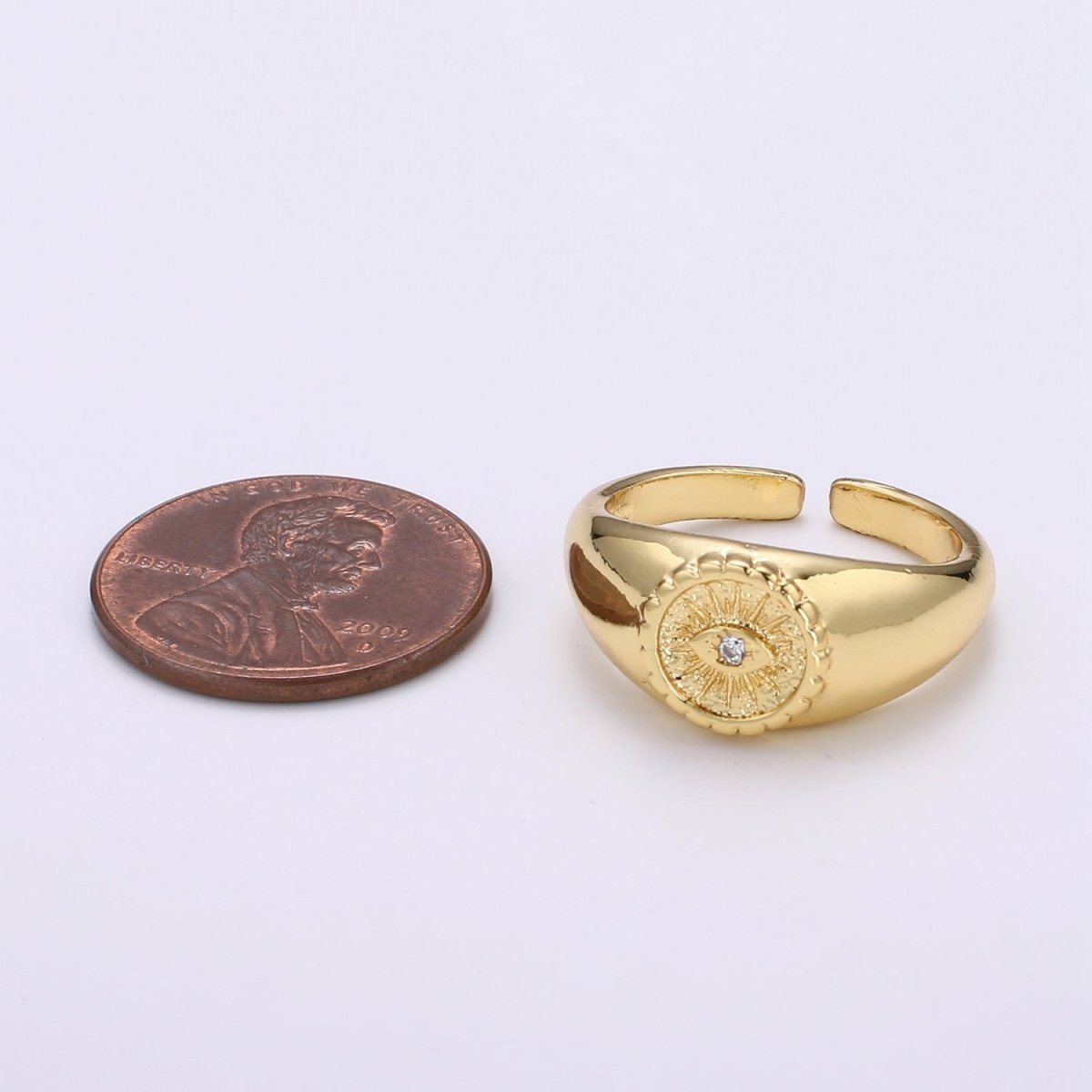 Gold Evil Eye Ring, Sun Burst Evil Eye Charm, Solitaire Clear Cubic Charms, CZ Gold Evil Eye Charm, Sun Burst Jewelry Supply R322 - DLUXCA