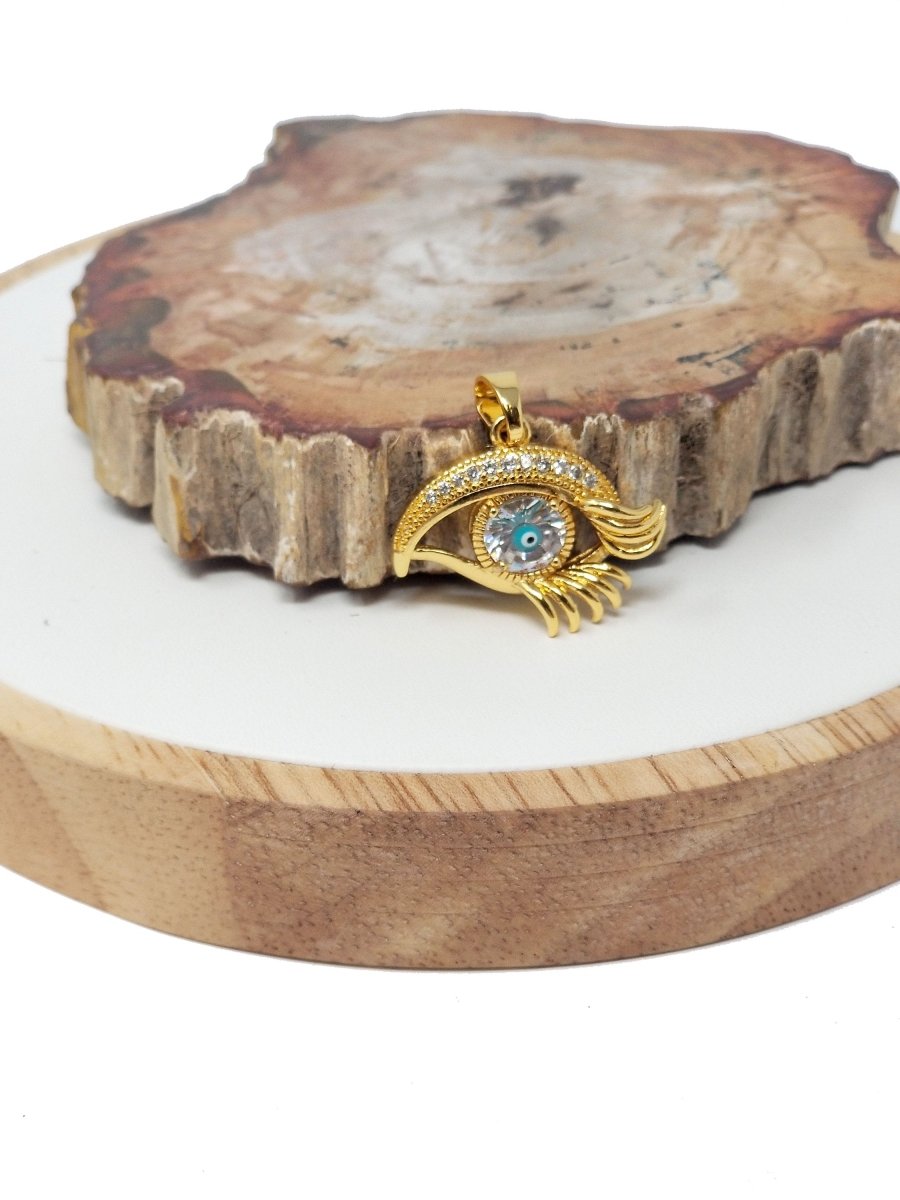 Gold Eyelash Charm | CZ Evil Eye with Lashes | Micro Pave Charm | 18k Gold Fill Evil Eye Eyelash Pendant | DIY Necklace Evil Eye Pendant I-032