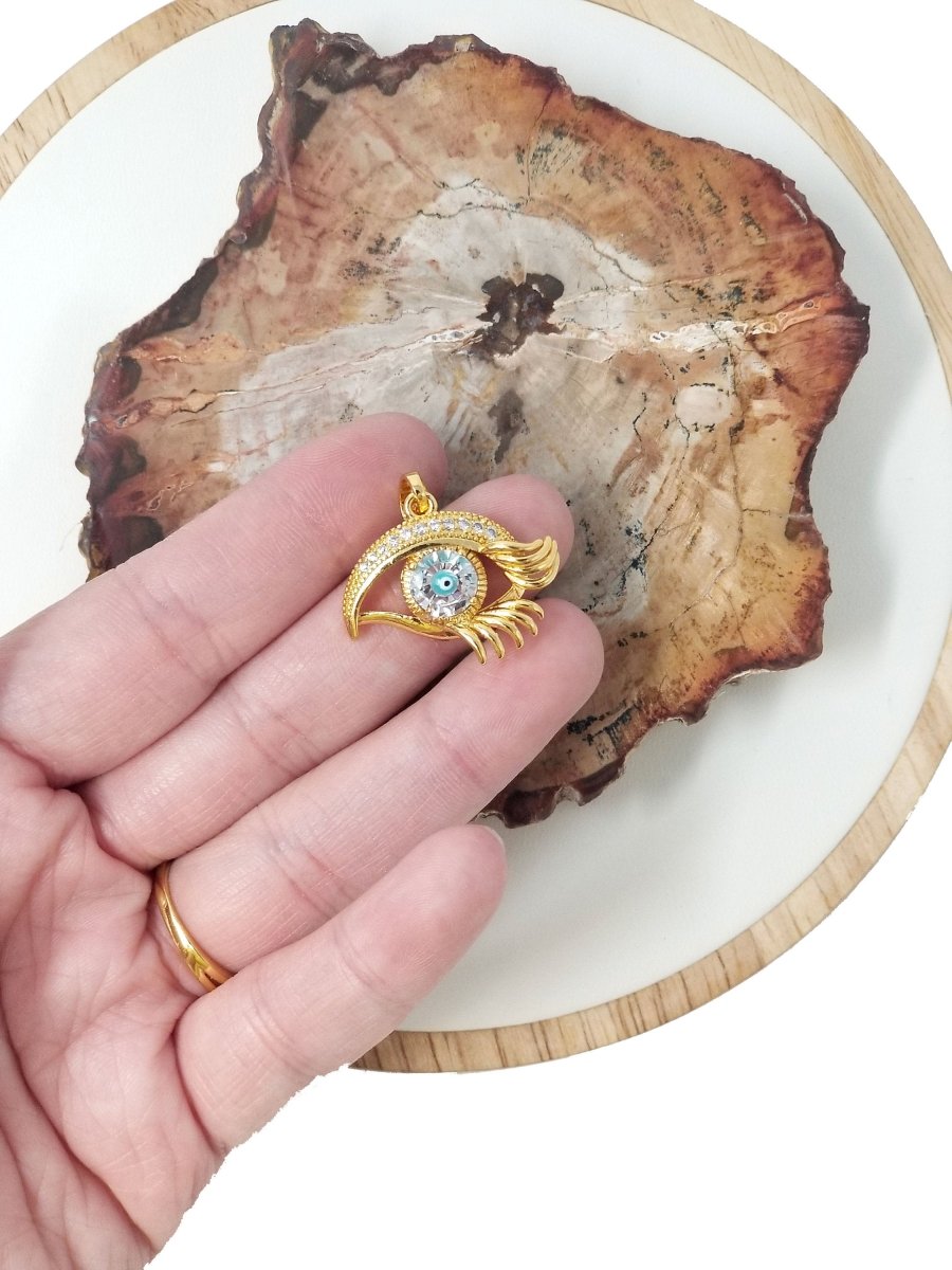 Gold Eyelash Charm | CZ Evil Eye with Lashes | Micro Pave Charm | 18k Gold Fill Evil Eye Eyelash Pendant | DIY Necklace Evil Eye Pendant I-032
