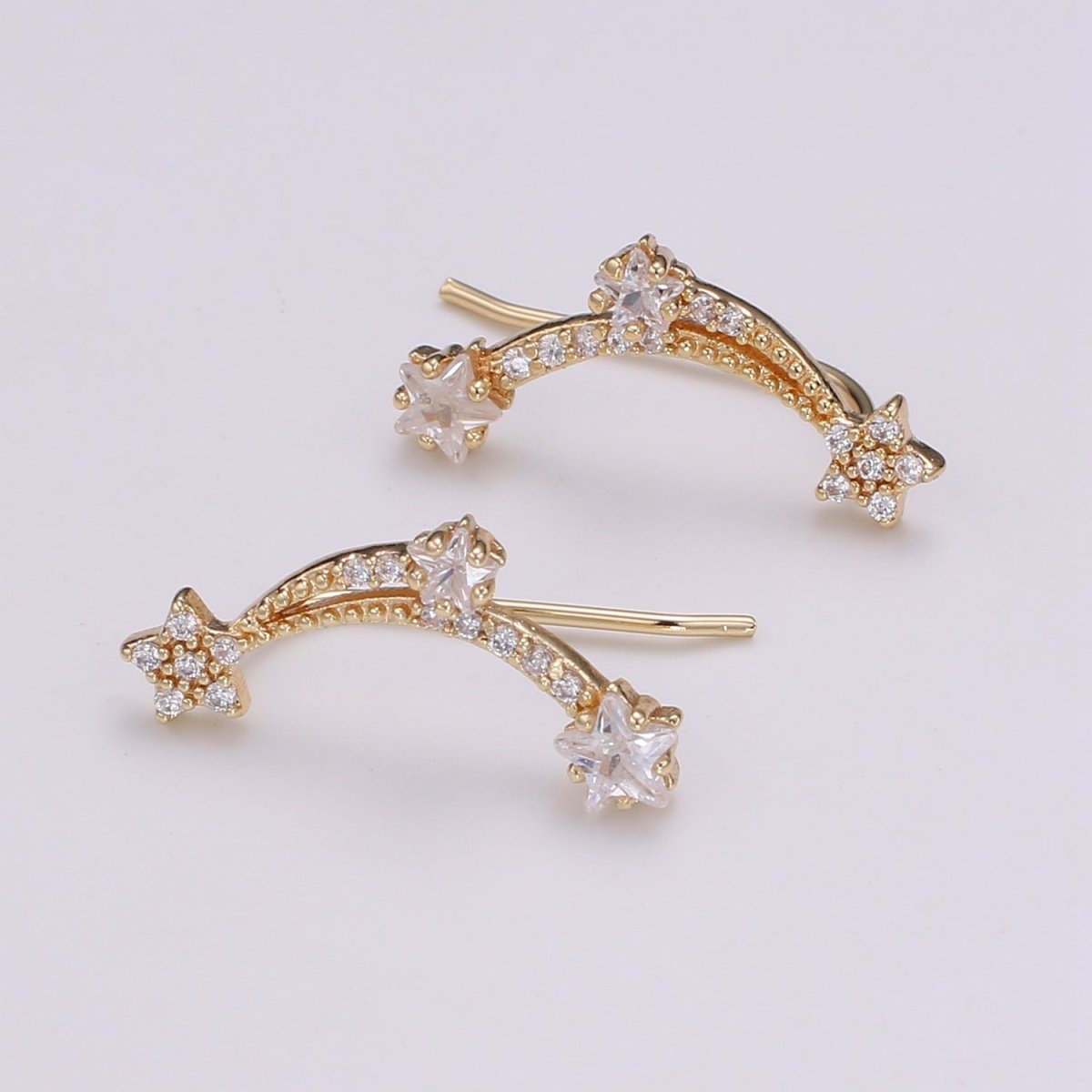 Gold Falling Stars French Hook Earrings CZ Ear Climber Daily Wear Micro Pave Earring Jewelry P-008 - DLUXCA