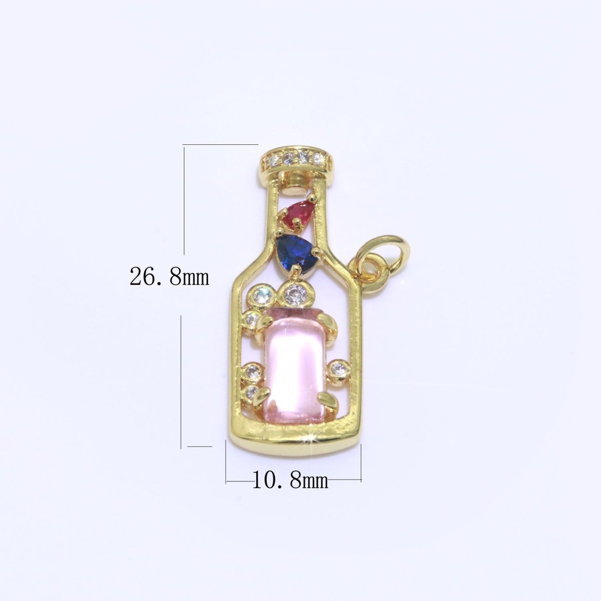 Gold Fill Love Spell Charm- Pink Green Glass Powers Of Love - Love Potion - Wine Bottle Spell Charm for Dainty Minimalist jewelry Component M-548 M-549