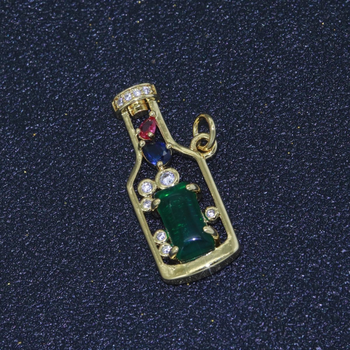 Gold Fill Love Spell Charm- Pink Green Glass Powers Of Love - Love Potion - Wine Bottle Spell Charm for Dainty Minimalist jewelry Component M-548 M-549