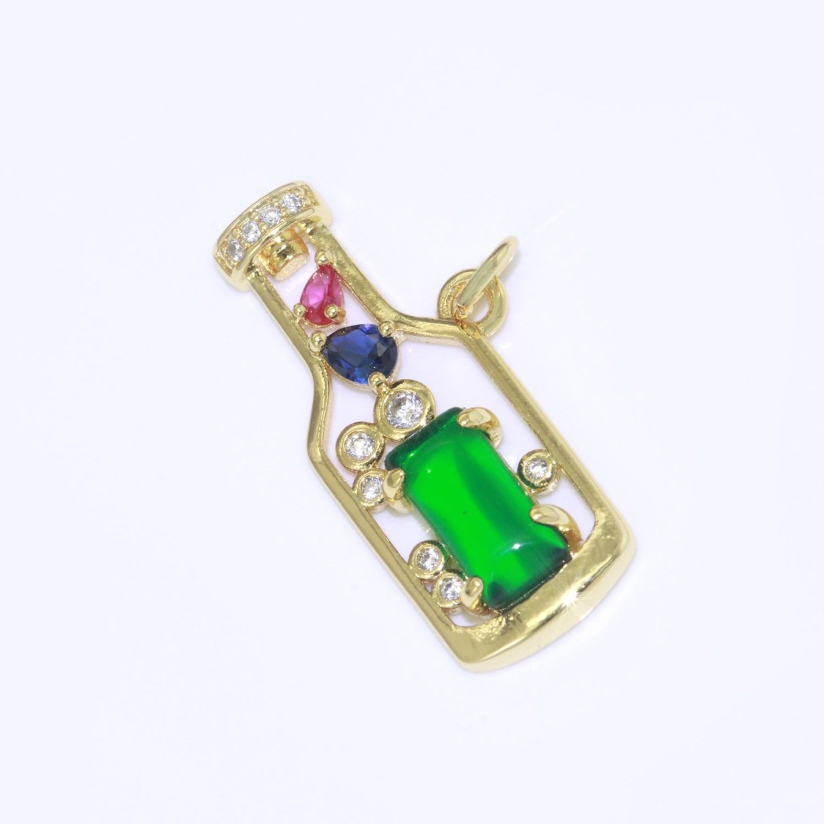 Gold Fill Love Spell Charm- Pink Green Glass Powers Of Love - Love Potion - Wine Bottle Spell Charm for Dainty Minimalist jewelry Component M-548 M-549