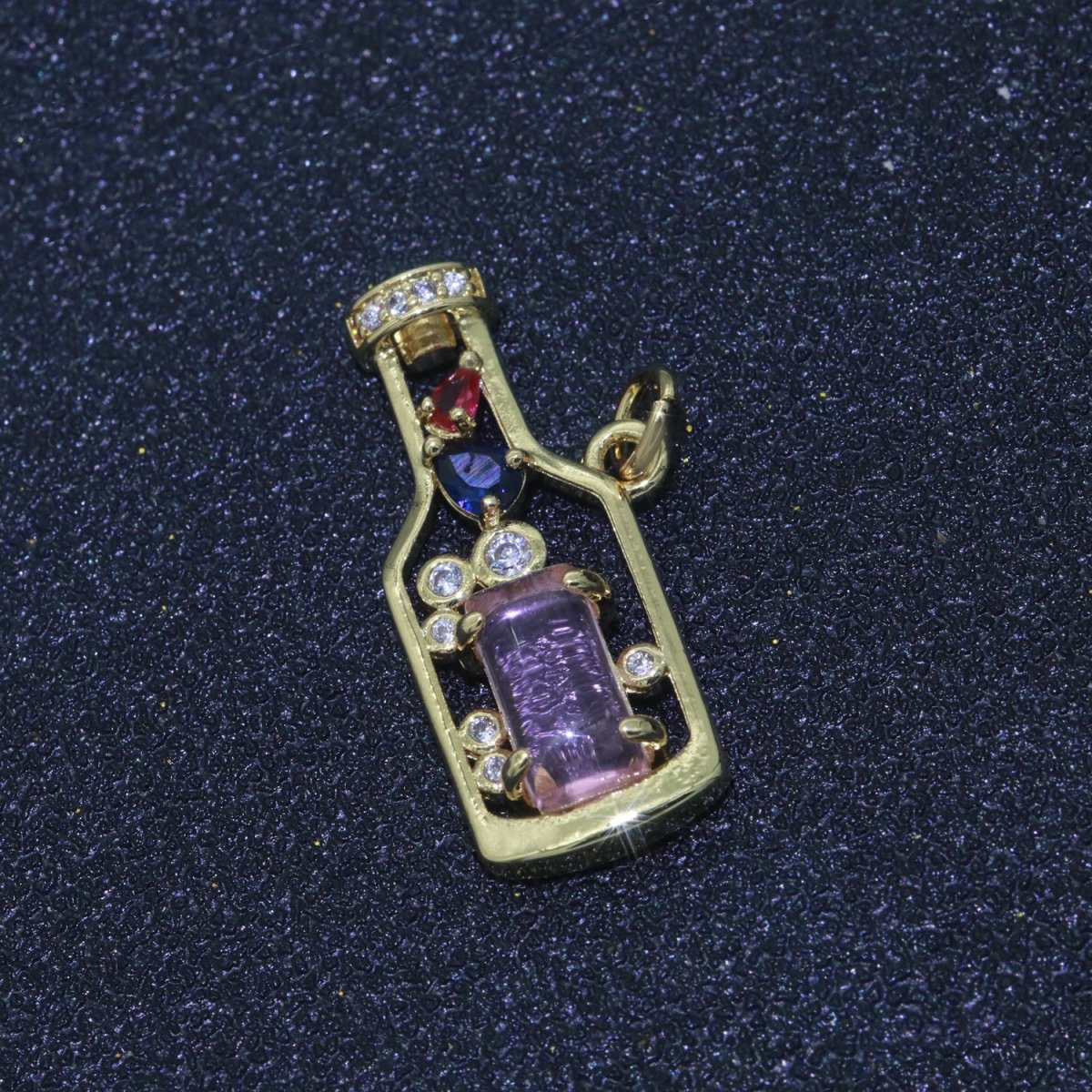 Gold Fill Love Spell Charm- Pink Green Glass Powers Of Love - Love Potion - Wine Bottle Spell Charm for Dainty Minimalist jewelry Component M-548 M-549