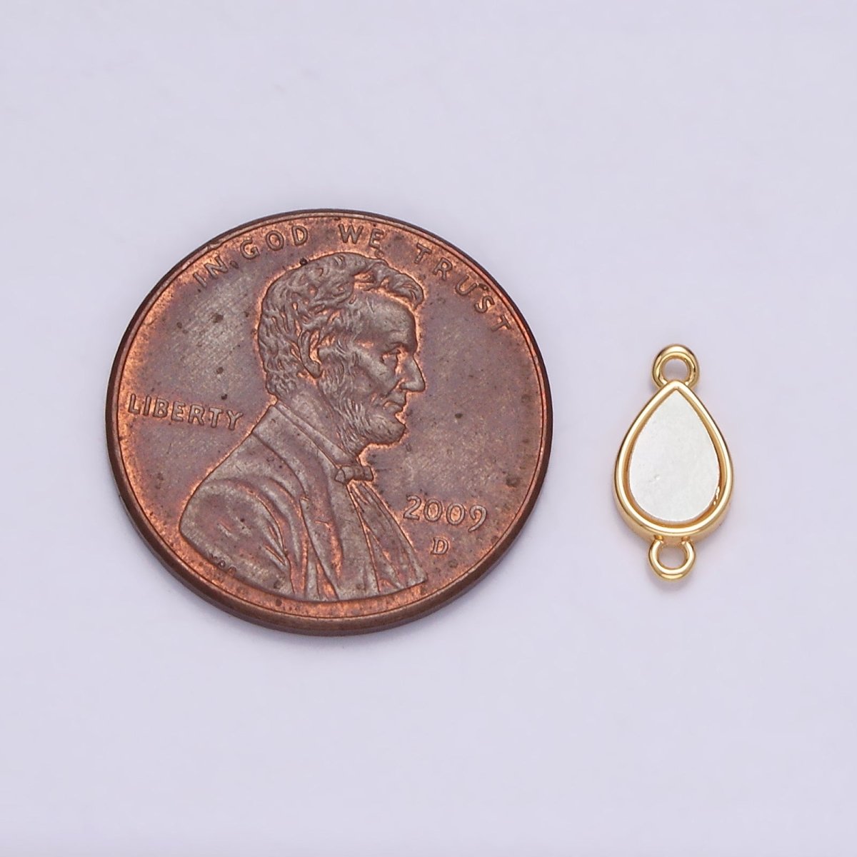 Gold Filled 10.5mm Sideway Teardrop Shell Pearl Minimalist Bezel Connector G-695 - DLUXCA