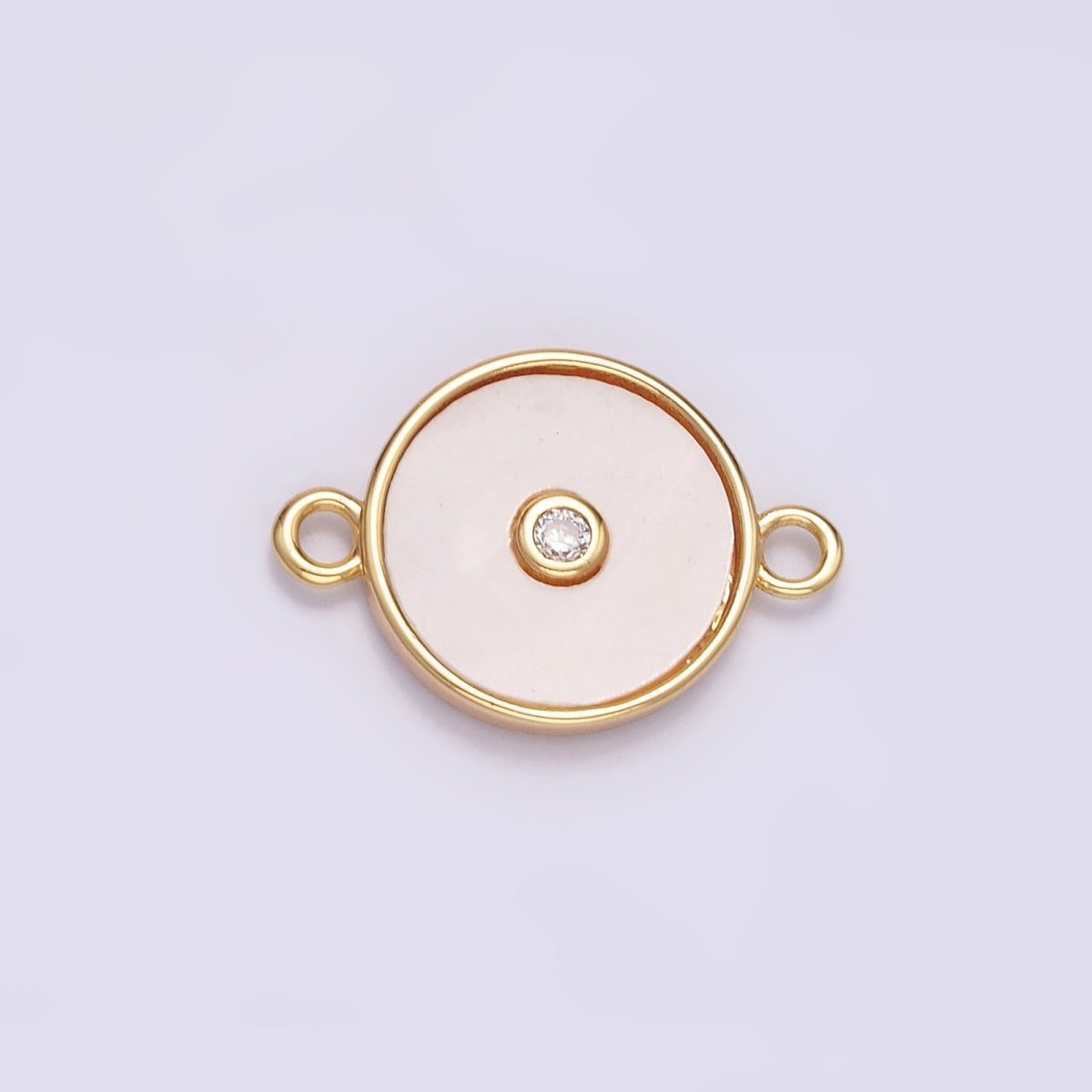 Gold Filled 11.5mm Shell Pearl Clear CZ Round Connector G-707 - DLUXCA
