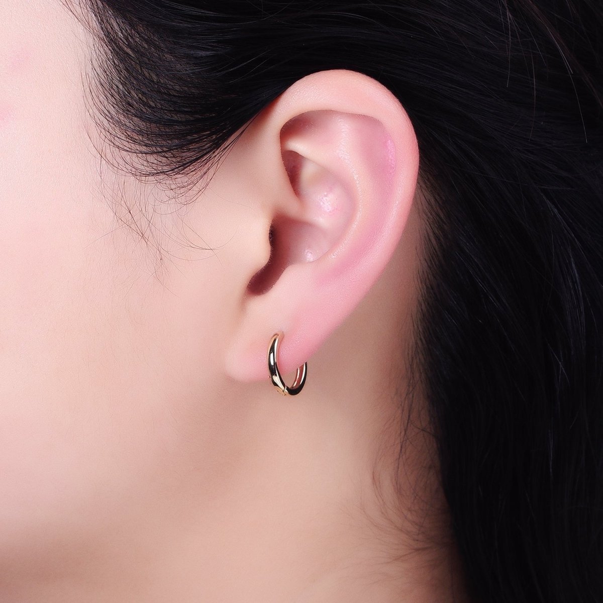 Gold Filled 13mm Minimalist Thin Huggie Earrings in Silver & Rose Gold | AD1347 AD1348 AD1056