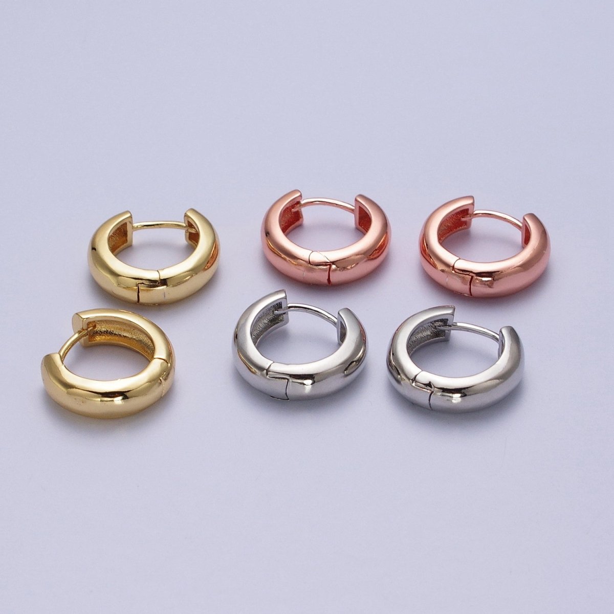 Gold Filled 15mm, 17mm Lever Back Huggie Earrings in Silver & Rose Gold Minimalist Jewelry | AD-264~AD-267