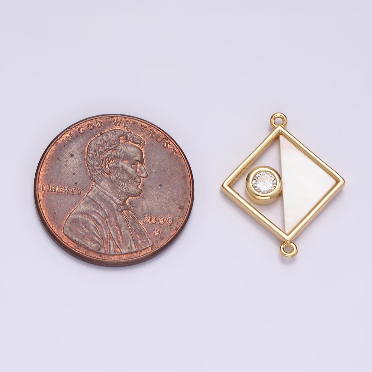 Gold Filled 15mm Clear CZ Half Open Shell Pearl Rhombus Connector G-700 - DLUXCA