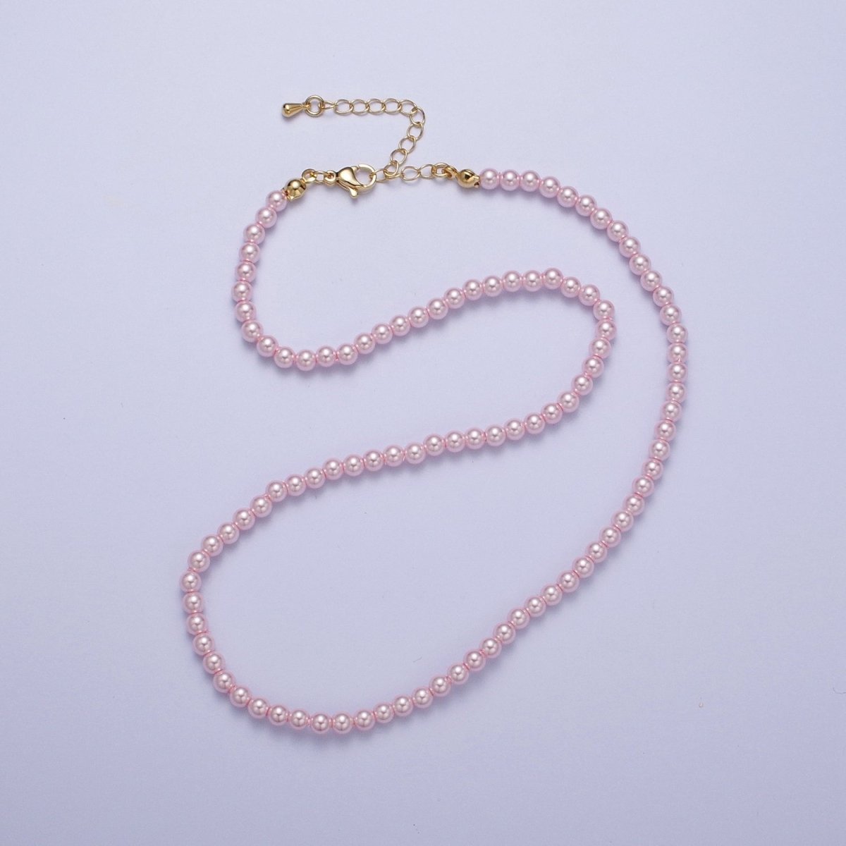 Gold Filled 17 Inch Round White/Pink Shell Pearl Layering Choker Necklace in Silver & Gold | WA-1176 WA-1177 WA-1178 WA-1179 WA-1180 Clearance Pricing