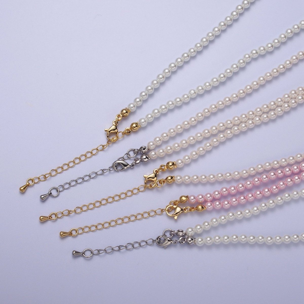 Gold Filled 17 Inch Round White/Pink Shell Pearl Layering Choker Necklace in Silver & Gold | WA-1176 WA-1177 WA-1178 WA-1179 WA-1180 Clearance Pricing
