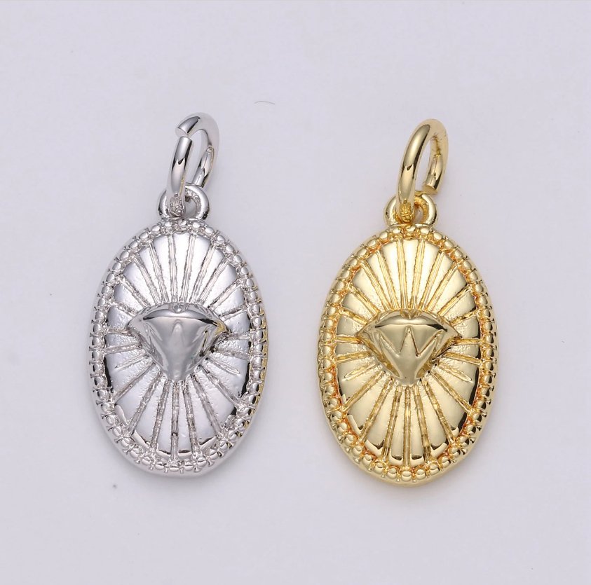 Gold Filled 1pc Sunburst Diamond Oval Pendant | D-455/456