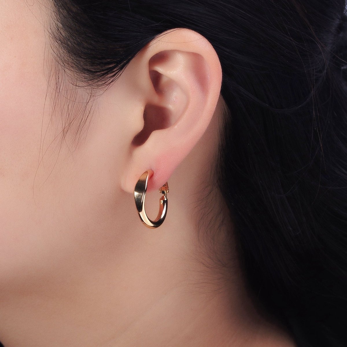 Gold Filled 20mm Rounded Geometric Hinge Hoop Earrings in Gold & Silver | AB553 AB554