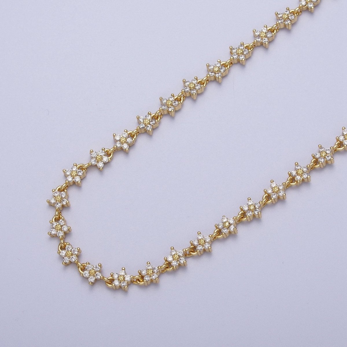 Gold Filled 5mm Black, Clear, Multicolor Flower CZ Unfinished Designed Chain | ROLL-1008 to ROLL-1010 Clearance Pricing