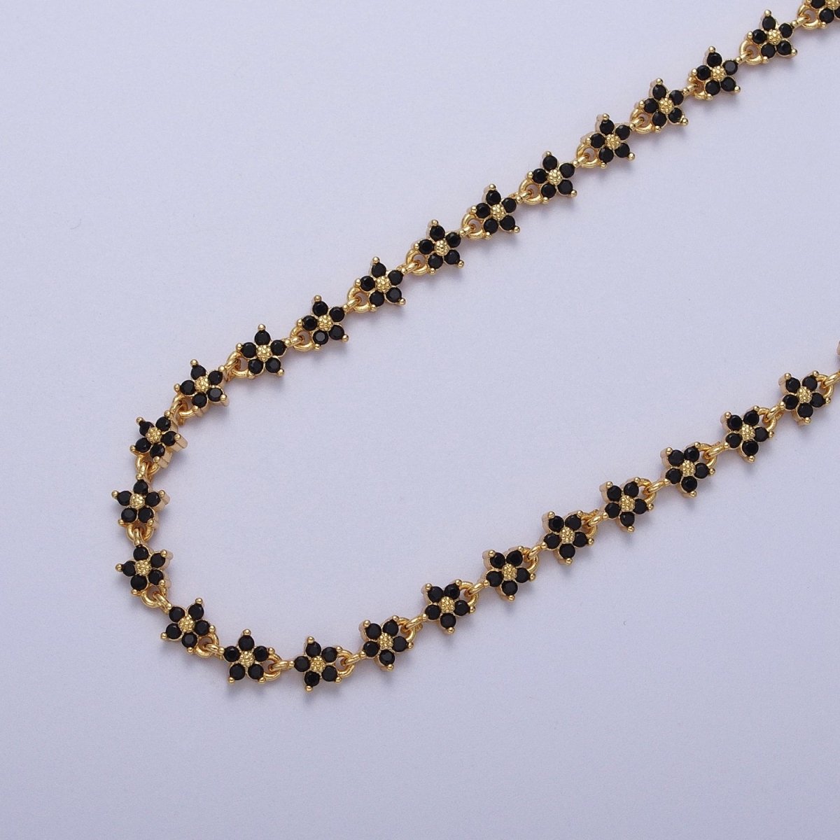 Gold Filled 5mm Black, Clear, Multicolor Flower CZ Unfinished Designed Chain | ROLL-1008 to ROLL-1010 Clearance Pricing