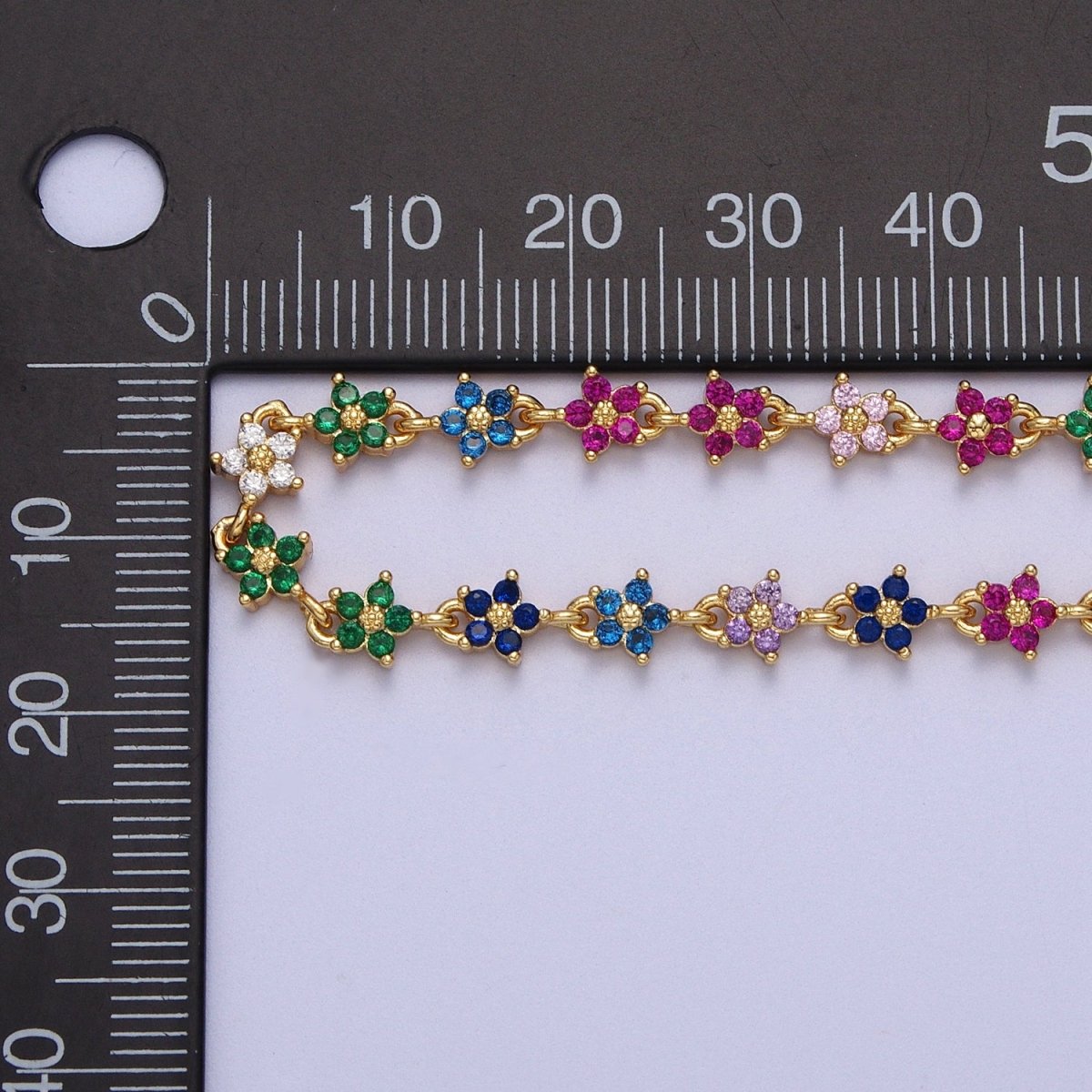 Gold Filled 5mm Black, Clear, Multicolor Flower CZ Unfinished Designed Chain | ROLL-1008 to ROLL-1010 Clearance Pricing