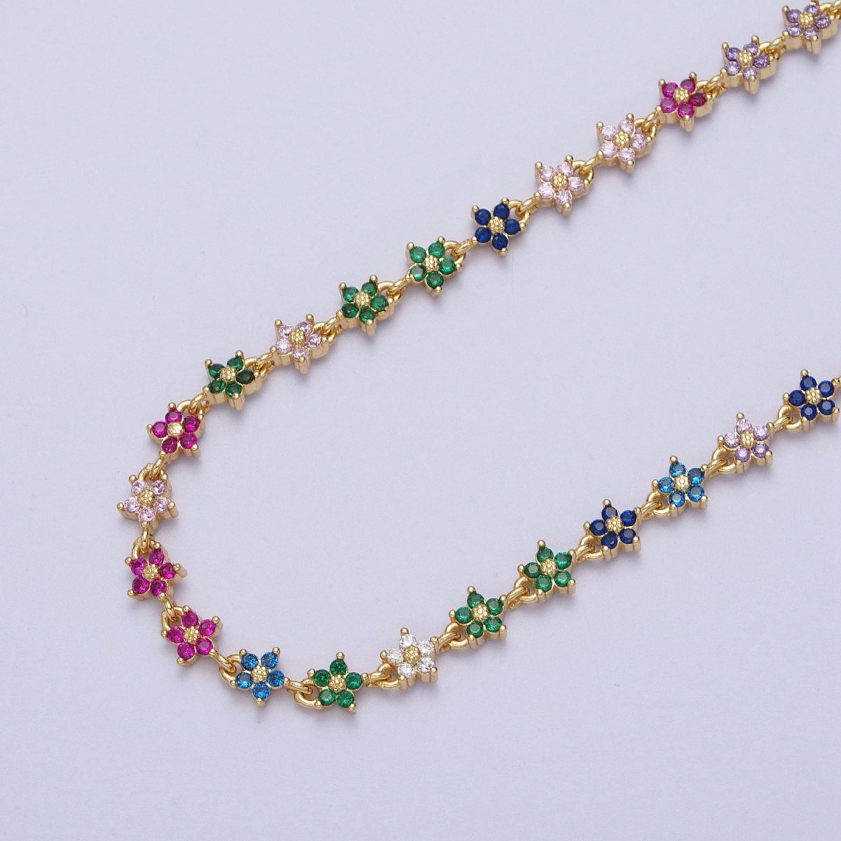 Gold Filled 5mm Black, Clear, Multicolor Flower CZ Unfinished Designed Chain | ROLL-1008 to ROLL-1010 Clearance Pricing