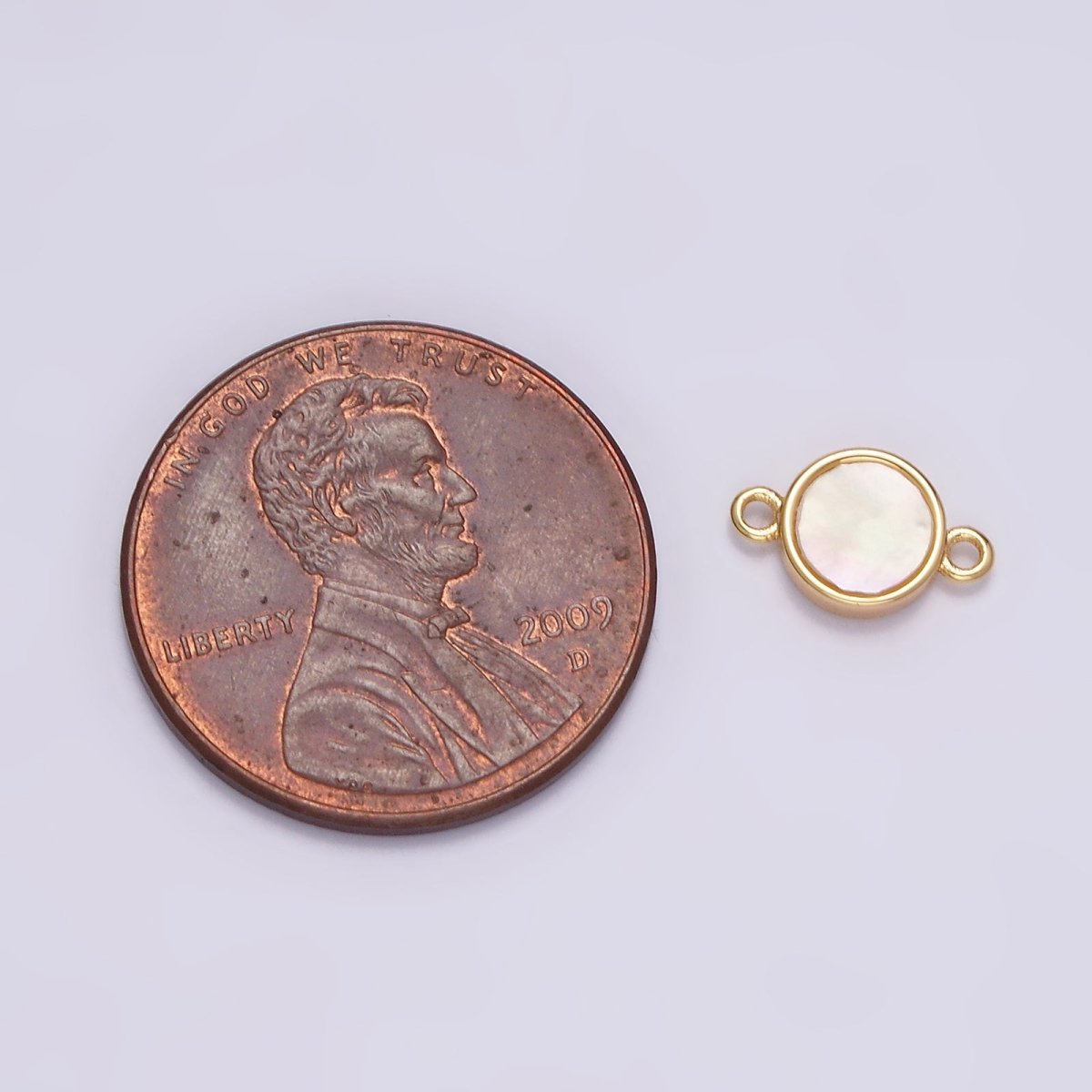 Gold Filled 6mm Shell Pearl Round Mini Minimalist Bezel Connector G-697 - DLUXCA