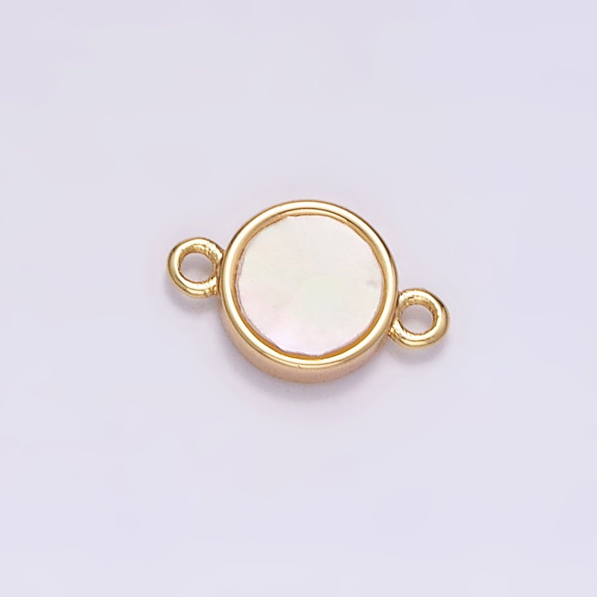 Gold Filled 6mm Shell Pearl Round Mini Minimalist Bezel Connector G-697 - DLUXCA