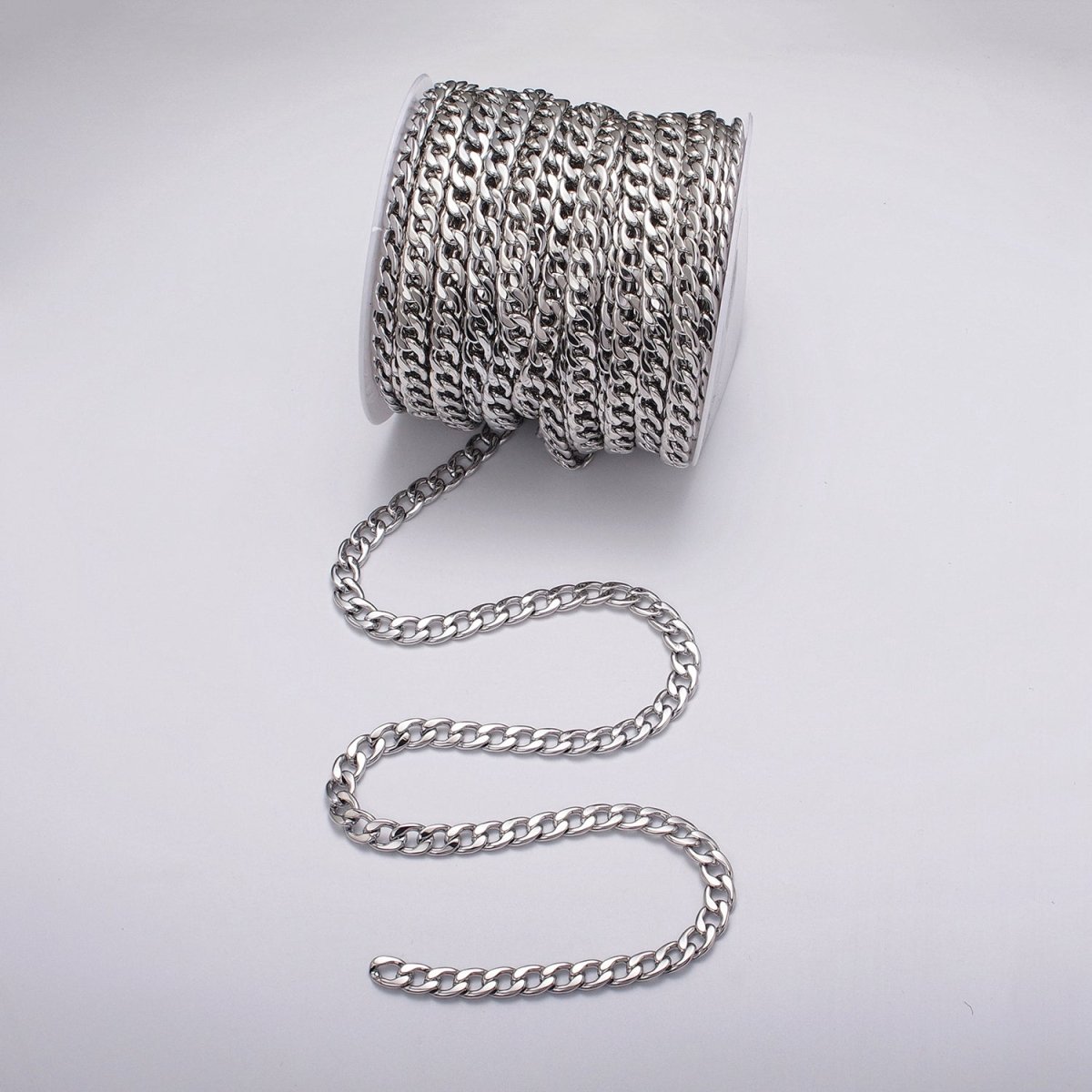 Gold Filled 7.8mm Flat Curb Figaro Unfinished Silver Statement Chain by Yard in Gold & Silver | ROLL-1049, ROLL-1111 Clearance Pricing