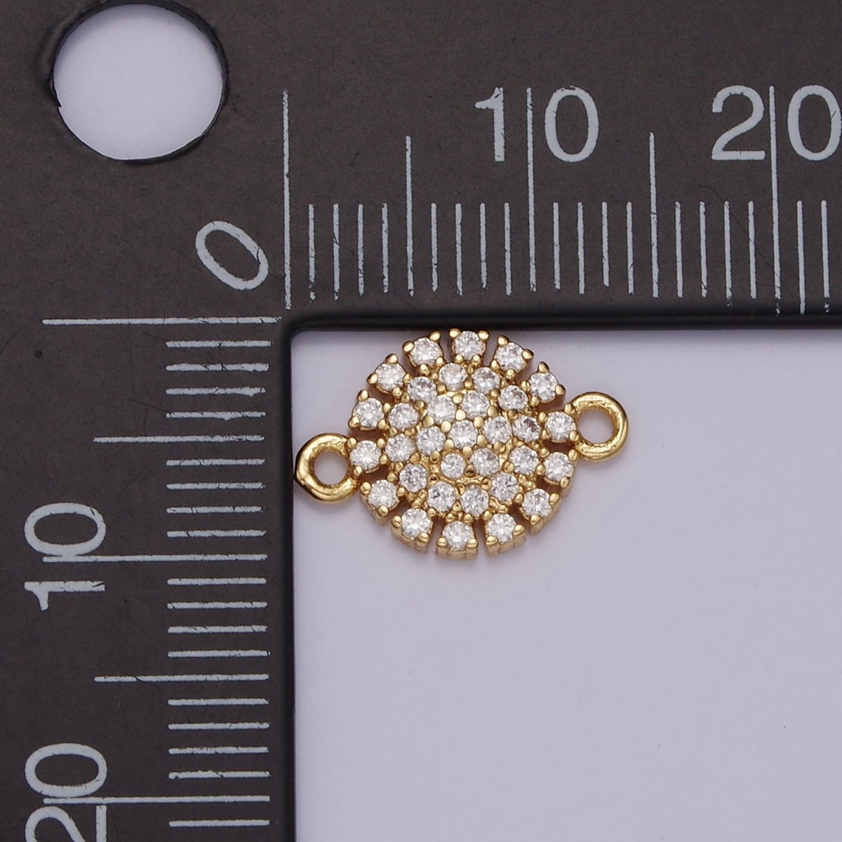Gold Filled 9.5mm Clear Micro Paved CZ Round Connector G-723 - DLUXCA