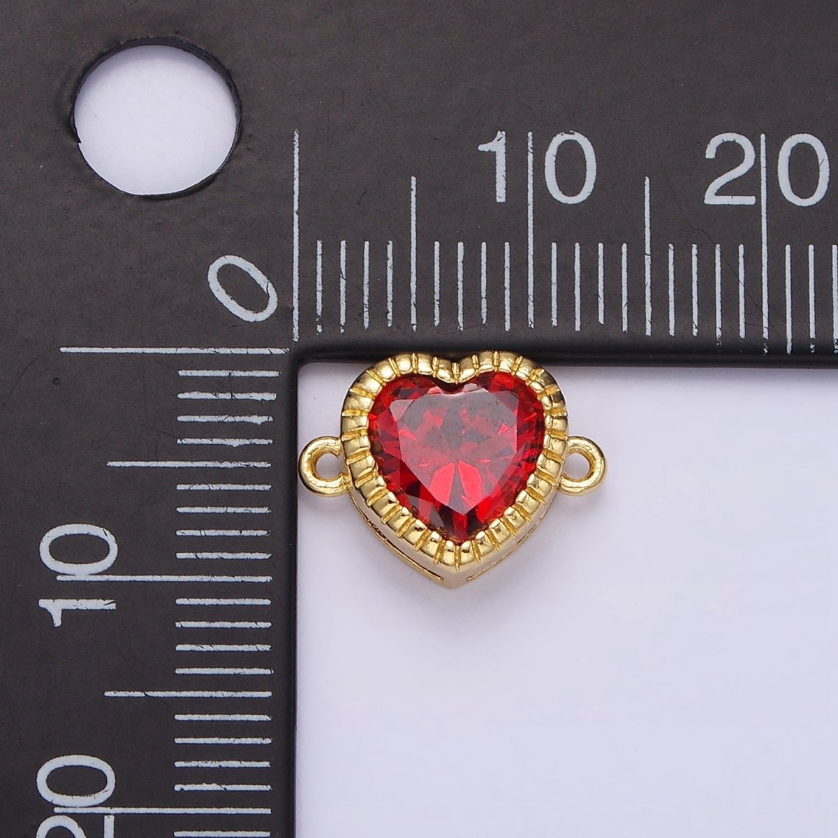 Gold Filled 9.5mm Red, Pink, Clear CZ Heart Line-Textured Connector G-717 - G-719