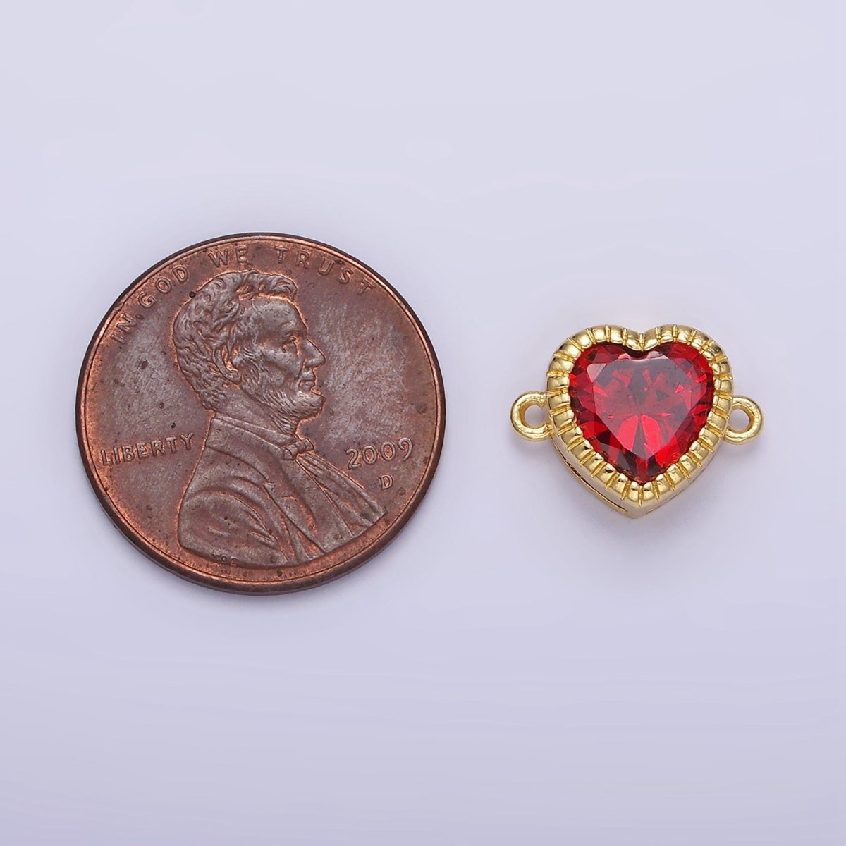 Gold Filled 9.5mm Red, Pink, Clear CZ Heart Line-Textured Connector G-717 - G-719