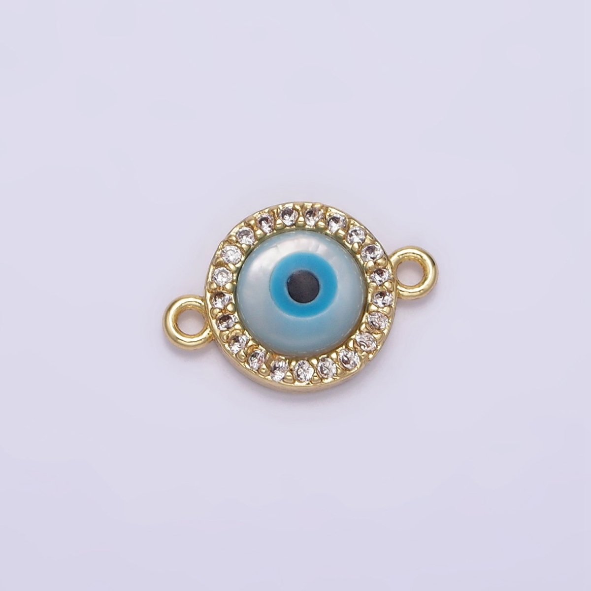 Gold Filled 9mm Blue Evil Eye Clear Micro Paved CZ Round Connector G-666 - DLUXCA