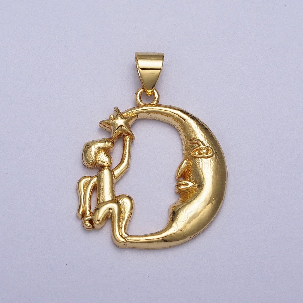 Gold Filled Angel Star on the Crescent Moon Pendant in Gold & Silver | AA002 A003