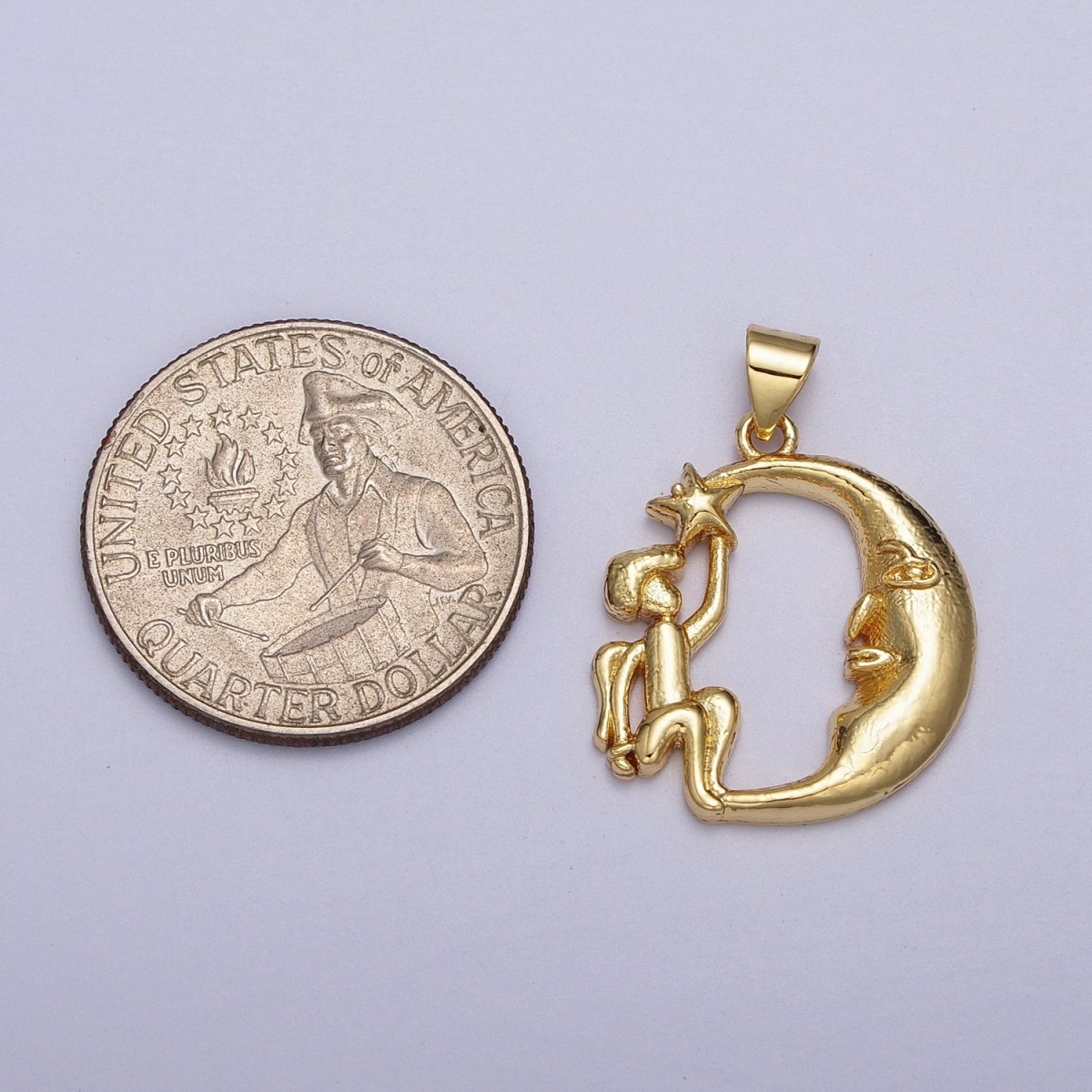 Gold Filled Angel Star on the Crescent Moon Pendant in Gold & Silver | AA002 A003